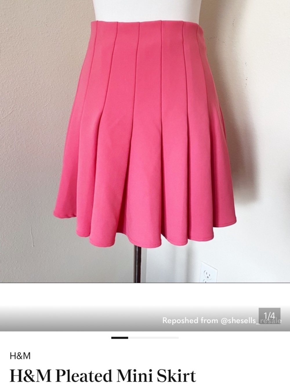 H&M + ELLE Pleated Mini Skirt in Bright Pink Size 6 NWT - Picture 3 of 8